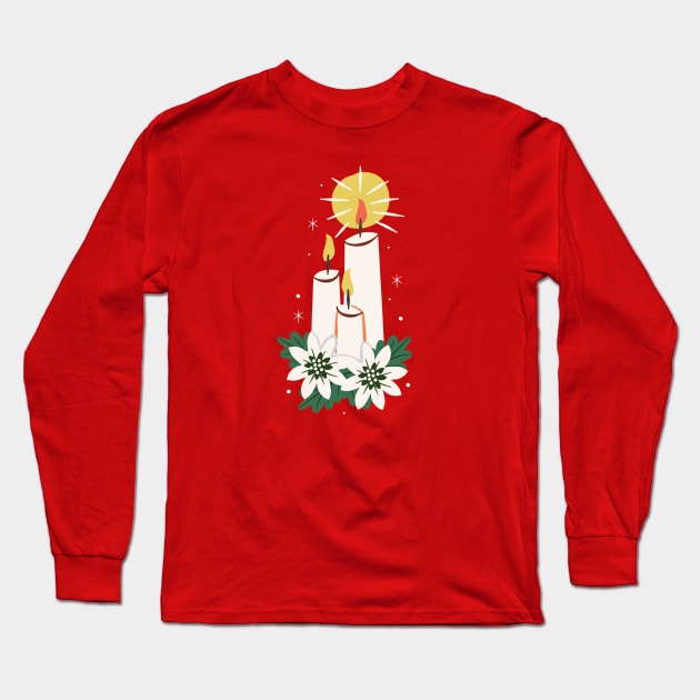 Vintage Christmas Candles Long Sleeve T-Shirt by allisonromerodesign